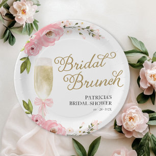 Prato De Papel Chá de panela Dourado cor-de-rosa Bridal Floral Br
