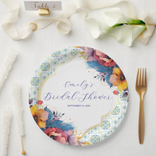 Prato De Papel Chá de panela Elegante dos Azulejos Azuis do Medit