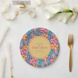 Prato De Papel Chá de panela Floral Amarelo-rosa tropical
