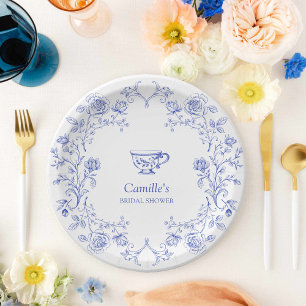 Prato De Papel Chá de panela Floral Azul do Tea Party
