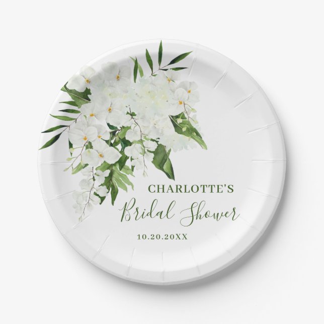 Prato De Papel Chá de panela Floral Boêmia da Orquídea Branca Ele (Frente)