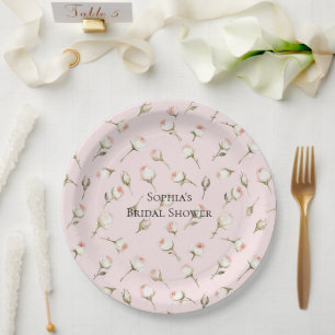 Prato De Papel Chá de panela Floral bonito de Rosas Brancas Rosa