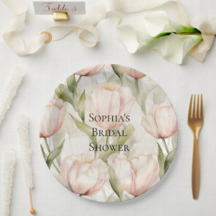 Prato De Papel Chá de panela Floral das Tulipas de Creme Rosa Esb