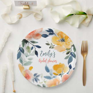 Prato De Papel Chá de panela Floral de Aquarela Personalizado