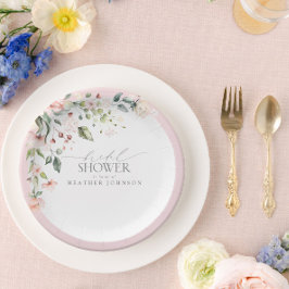 Prato De Papel Chá de panela Floral de Aquarela Rosa Elegante