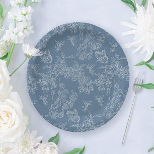 Prato De Papel Chá de panela Floral de Chinoiserie Azul Francês