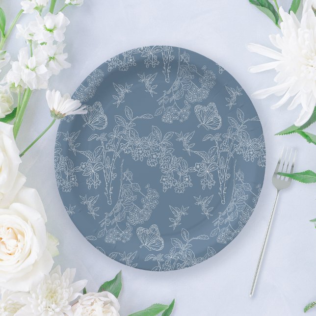 Prato De Papel Chá de panela Floral de Chinoiserie Azul Francês (Criador carregado)