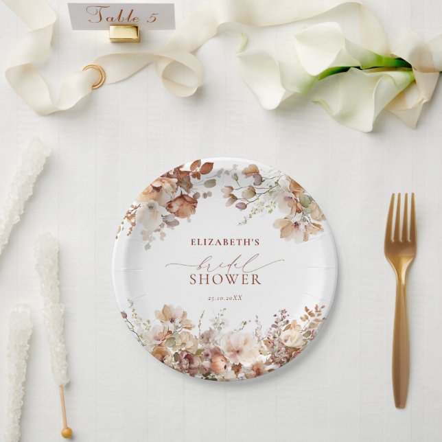 Prato De Papel Chá de panela Floral Neutro Russo Boho (Casamento)