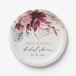 Prato De Papel Chá de panela Floral Pampas Floral Burgundy