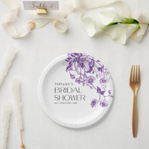 Prato De Papel Chá de panela Floral Roxo do Toile Francês Vintage