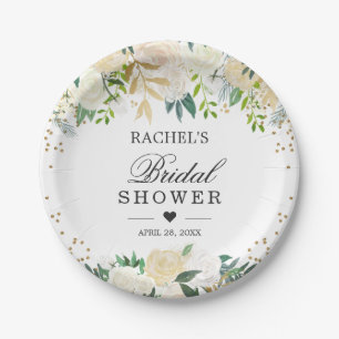 Prato De Papel Chá de panela floral verde branco do marfim