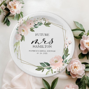 Prato De Papel Chá de panela Geométrico Floral Rosa Blush