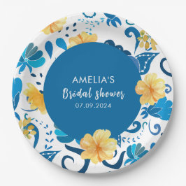 Prato De Papel Chá de panela italiano azul-palha amarelo