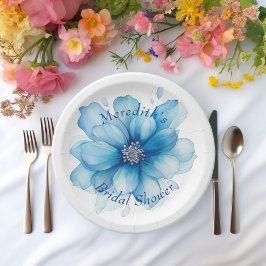 Prato De Papel Chá de panela Personalizado Floral Azul Elegante