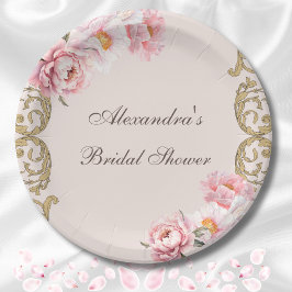 Prato De Papel Chá de panela Pink Vintage Floral Rococo Peony