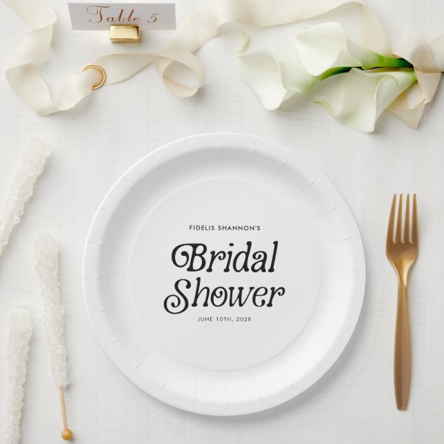 Prato De Papel Chá de panela Retroativo Mínimo Preto e Branco (Casamento)