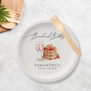 Prato De Papel Chá de panela rosa de Brunch e Borracha Elegante
