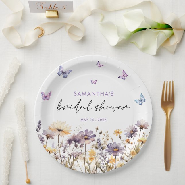 Prato De Papel Chá de panela Roxo das Borboletas Modernas (Casamento)