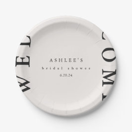 Prato De Papel Chá de panela Taupe e Tipografia Negra Boas-vindas