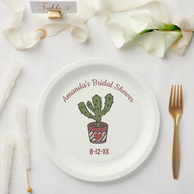 Prato De Papel Chá de panela Tema Cactus Personalizado (Casamento)