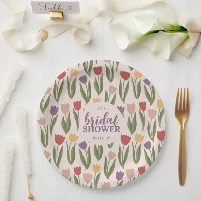 Prato De Papel Chá de panela Tulips Personalizado (Casamento)