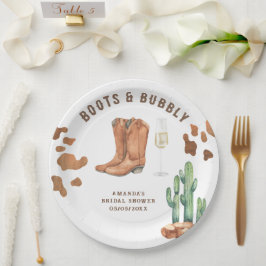 Prato De Papel Chá de panela Western Boots & Bubbles