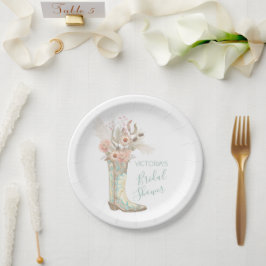 Prato De Papel Chá Floral Boots da Cowgirl Ocidental