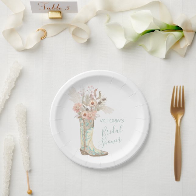 Prato De Papel Chá Floral Boots da Cowgirl Ocidental (Casamento)