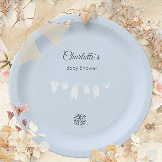 Prato De Papel Chá Minimista de Bebê Azul Claro (Light Blue Minimalist Baby Boy Shower Paper Plates ©Susanne Sachers - Sunny Mind 🌞)