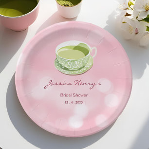 Prato De Papel Chá Revelação Minimal Rosa Matcha