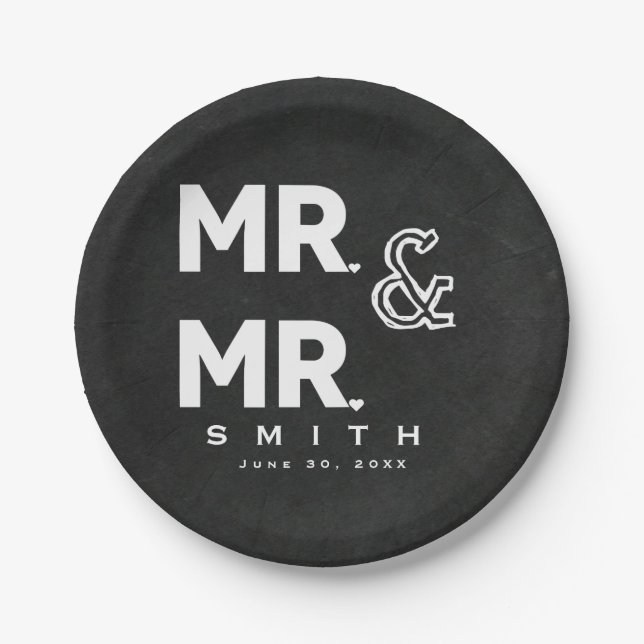 Prato De Papel Chalkboard Chalk MR & MR Gay Noivado Casamento (Frente)