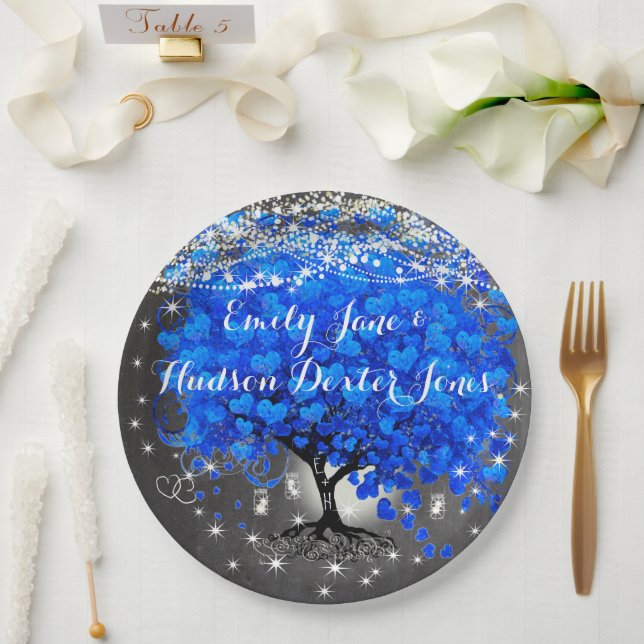 Prato De Papel Chalkboard Mason Jar Blue Heart Leaf Firefly (Casamento)