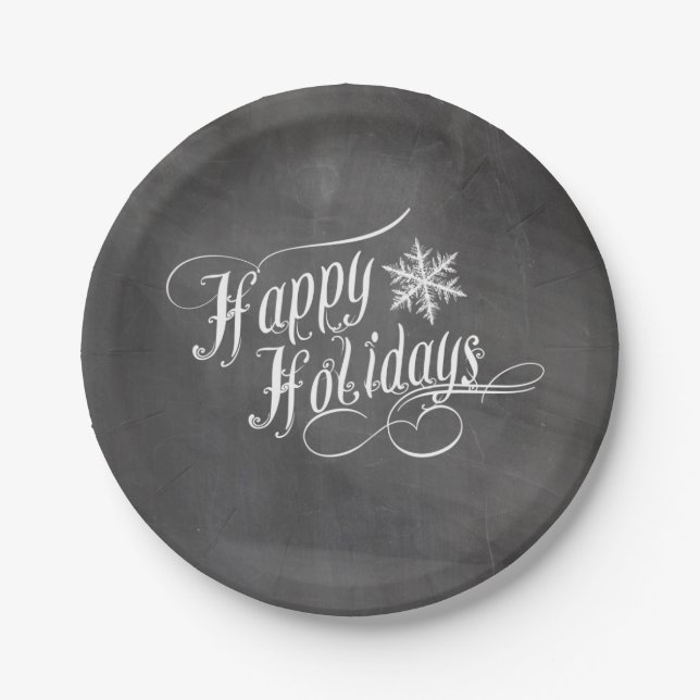 Prato De Papel Chalkboard Snowflakes | Férias Felizes (Frente)
