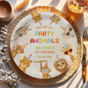 Prato De Papel Chamando Todos os Animais de Festa Safari 1º Anive