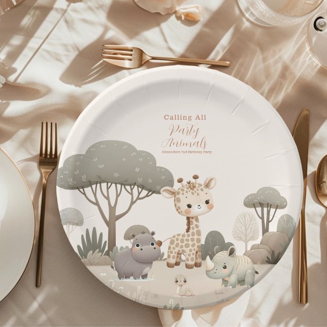 Prato De Papel Chamando todos os animais de festa Safari Zoo Birt (Criador carregado)