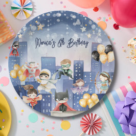 Prato De Papel Chamando todos os super-heróis de aniversário de c