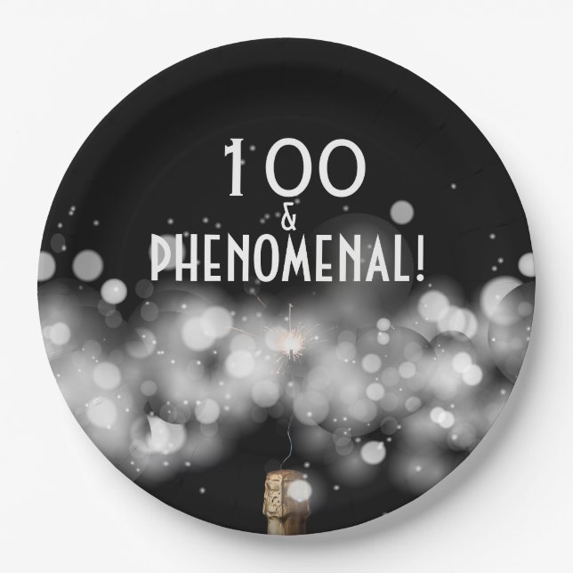Prato De Papel Champagne & Sparkler 100 e Phenomenal Placas (Frente)