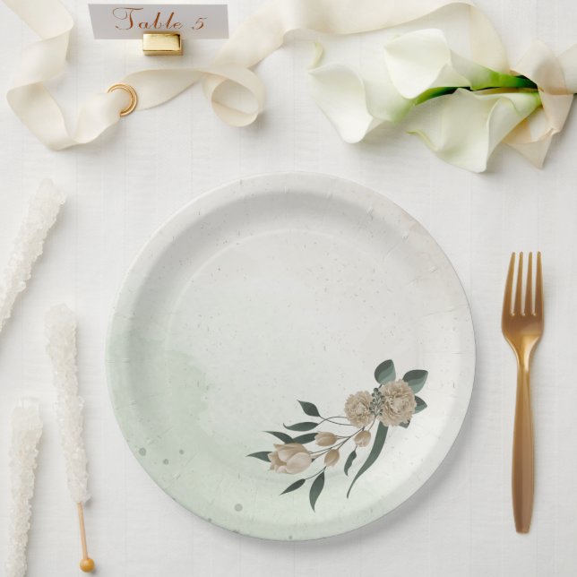 Prato De Papel champanhe romântico floresce casamento verde (Casamento)
