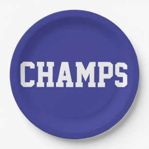 Prato De Papel CHAMPS Diversão Esportiva Texto Branco em Azul Esc