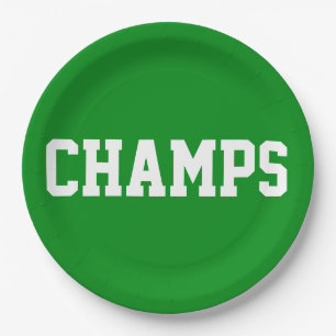 Prato De Papel CHAMPS Diversão Esportiva Texto Branco em Verde Br