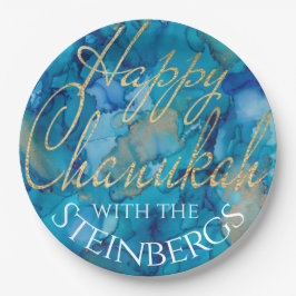 Prato De Papel Chanukah Blues e Golds