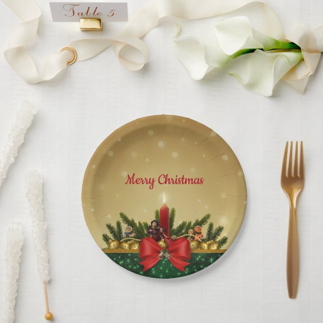 Prato De Papel Chapa de Natal da Vela Vermelha (Casamento)