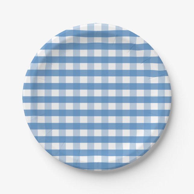 Prato De Papel Chapa de papel branco azul-gingham (Frente)