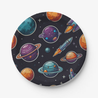 Prato De Papel Chapas de festas cósmicas: Chapas de papel com asp