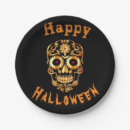 Prato De Papel Chapas de festas de Halloween de na moda-skull úni