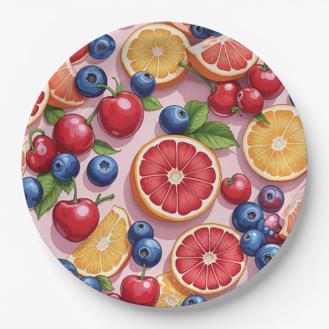 Prato De Papel Chapas de frutado com o tema Fruta (Frente)