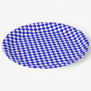 Prato De Papel Chapas de papel azul e branco verificadas