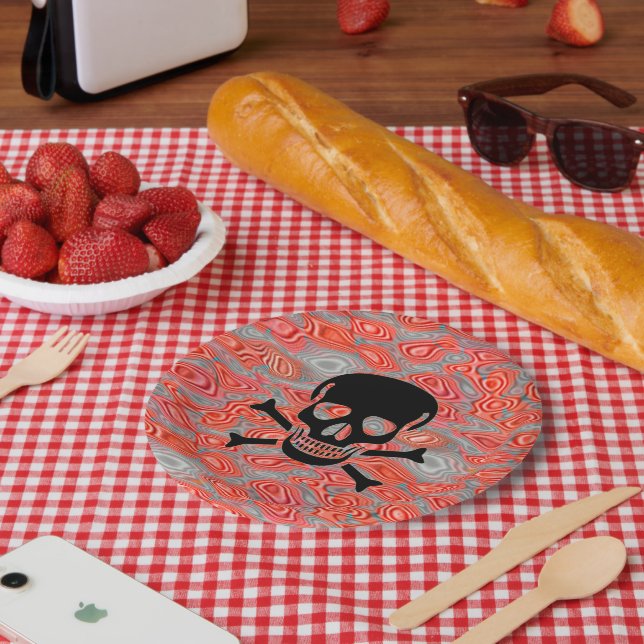 Prato De Papel Chapas de papel Black Skull Lava (Piquenique)