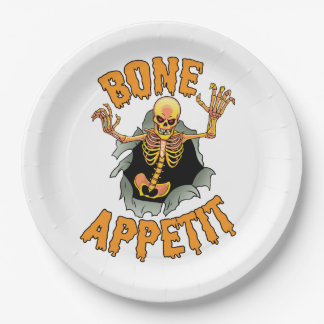 Prato De Papel Chapas de papel "Bone Appetit" do Halloween