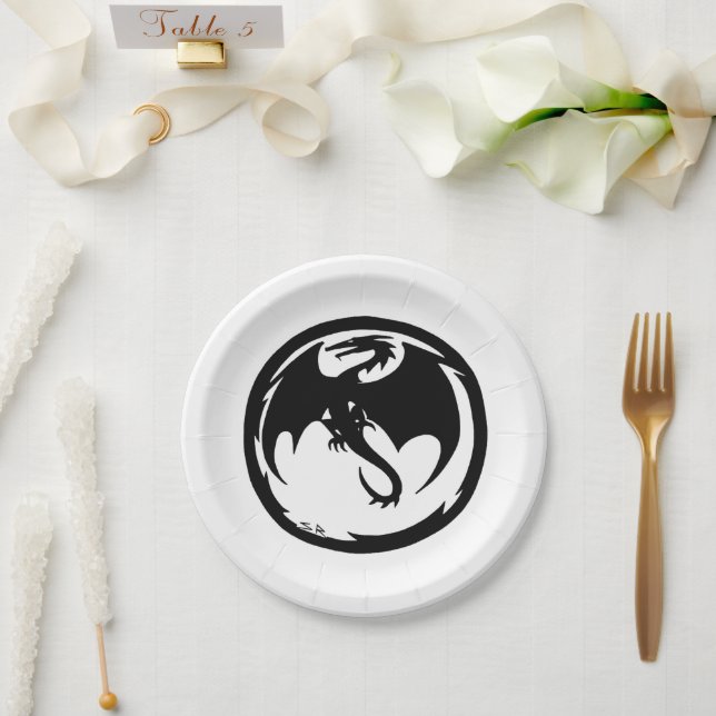 Prato De Papel Chapas de papel branco do Dragão Negro (Casamento)